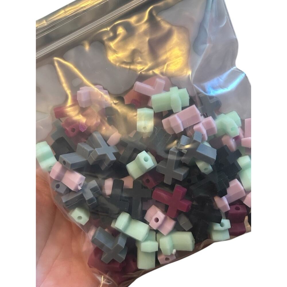Silicone Cross Beads Mixed Color Lot of 100 Beadable Pens, Bracelets